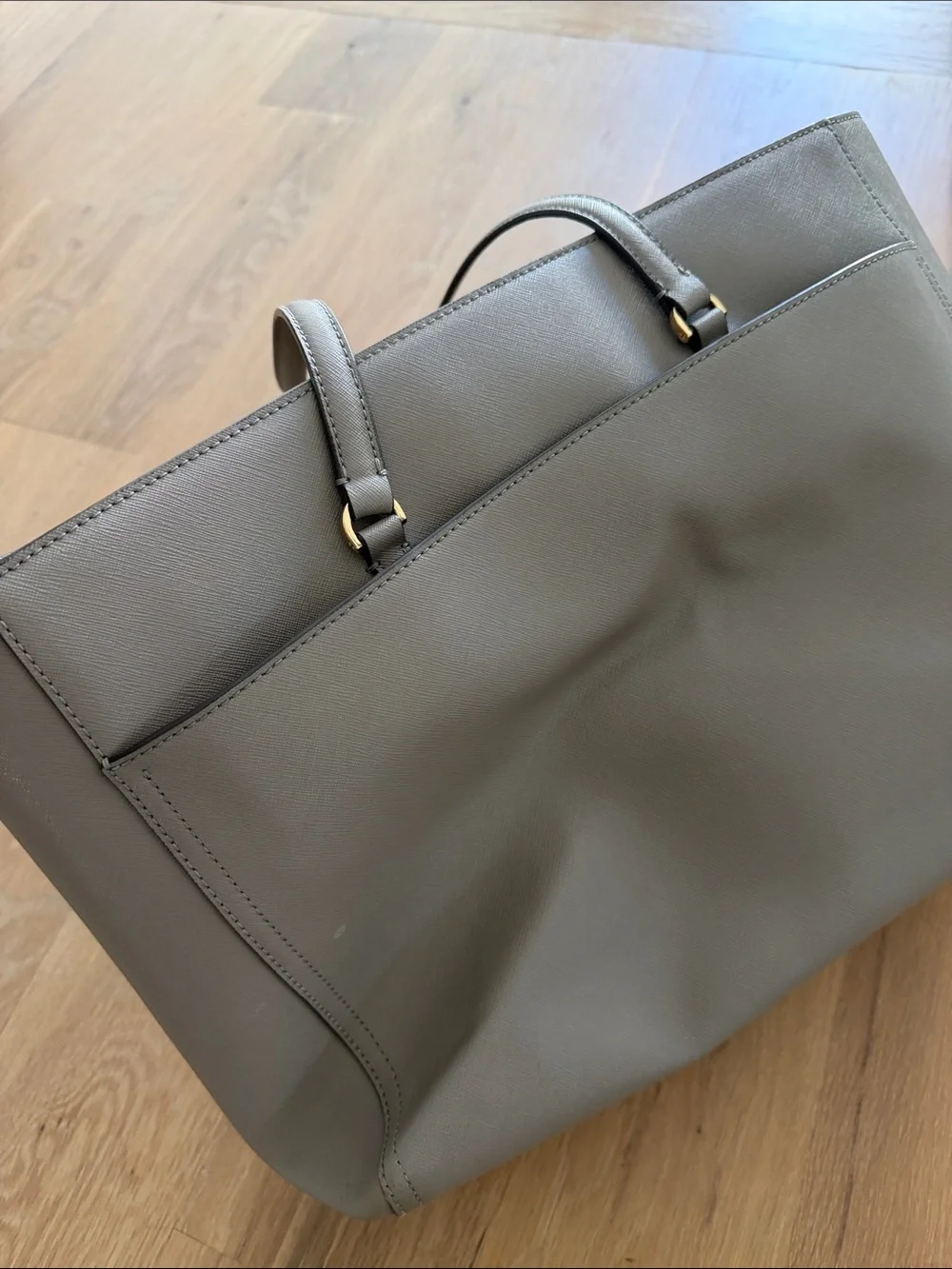 Tory Burch Light Taupe Leather Tote with Exterior Pocket